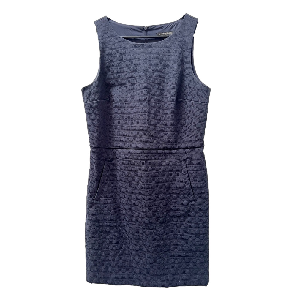 Banana Republic Jacquard Sheath Navy Blue Sleeveless Cocktail Dress Size 12
